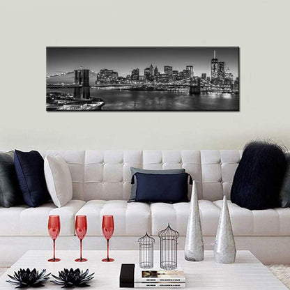 Biuteawal - Black and White Brooklyn Bridge Canvas Wall Art New York City Picture Print Manhattan Night Skyline Painting on Canvas Modern Home Office Wall Decoration Ready to Hang
