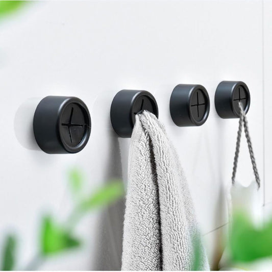 Adhesive Kitchen Dish Towel Hooks - 4 Pack iBetterLife Hand Towel Holder for Cabinet, Push Towel Hook, Dish Cloth Rag Holder for Home Bathrooms, Kitchens, Garages, RV, Within Easy Reach, Matte Black