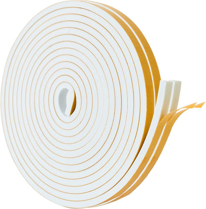 High Density Foam Weather Stripping Door Seal Strip Insulation Tape Roll for Insulating Door Frame, Window, Air Conditioner | Self Adhesive Sealing Weatherstrip (White, 1/2 in x 1/4 in 30 Ft)
