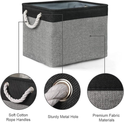 TcaFmac Organization and Storage Basket for Shelves - 16x12x12 inch Large 2 Pack Collapsible Storage Boxs for Organizing, Fabric Storage Cubes for Closet Cloth Toy Books Kids(Black&Grey)