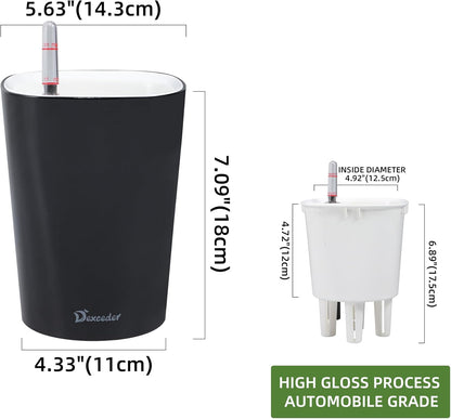 Dexceder 6x7 Self Watering Planter Indoor Outdoor, High Gloss Table Flower Plant Pot with Water Level Indicator (Black)