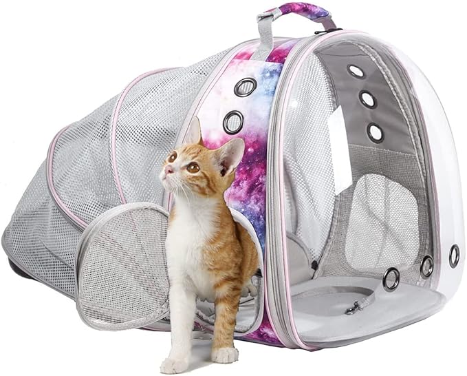 halinfer Galaxy Pink Cat Backpack Carrier for Kitten, Fit up to 12 lbs, Space Capsule Astronaut Expandable Pet Bag to Carry Small Animals, Bunny and Puppy, Cat Transport Vet Vist Bag