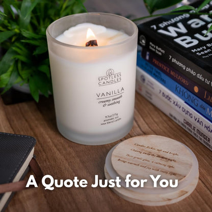 Vanilla Candle - 9.7 oz /275g Vanilla Scented Candle in Cream Frosted Glass Jar with Wooden Lid and Wooden Crackling Wick in a Luxurious Gift Box - Creamy, Smooth and Soothing