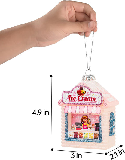 Hanging Christmas Ornaments, 2025 Glass Blown Christmas Tree Ornaments, Pink Christmas Tree Decorations, Funny Gifts & Home Decor, Ice Cream Parlor