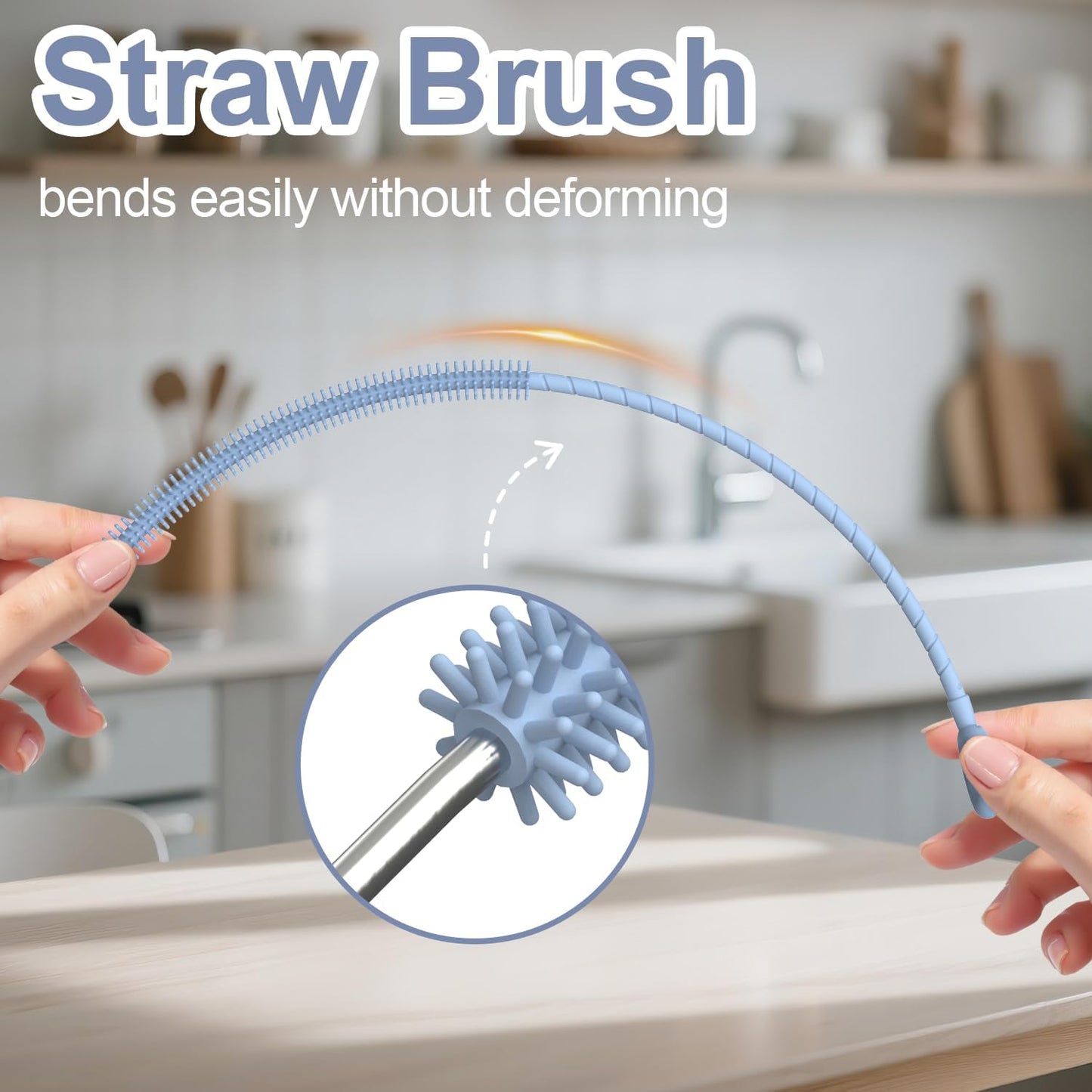 YOTIME Silicone Straw Cleaner Brush, 2 Pcs Reusable Straw Brush(6mm+9mm) for Cleaning Narrow & Wide Straws, Tumblers, Blue