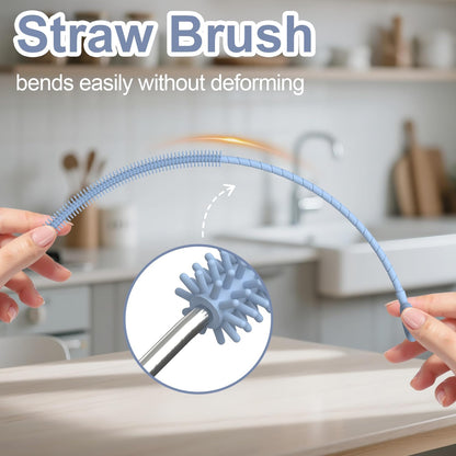 YOTIME Silicone Straw Cleaner Brush, 2 Pcs Reusable Straw Brush(6mm+9mm) for Cleaning Narrow & Wide Straws, Tumblers, Blue