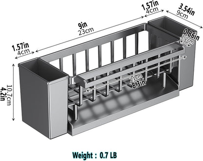 Utensil Holder, 3 Compartments Utensil Drying Rack, Dish Drainer for Kitchen Counter,Kitchen Utensils Holder with Towel Bar,Self-Draining Tray Design(Black)