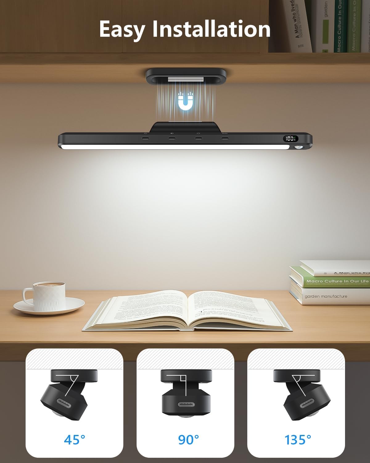 Ferswe 3W Motion Sensor Rechargeable Light Bar with Remote, Eye-Friendly Closet Lights with Battery Display, 2000mAh Makeup Lighting, Magnetic Light Bar for Cabinet, Closet, Bathroom and Desk