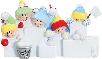 3D Snowball Fight Family of 5 Ornament 2025 Personalized Family Christmas Ornaments 2025 | Snowman Winter Holiday Personalized Tree Ornaments for Grandchildren, Siblings & Grandkids of Five Ornament