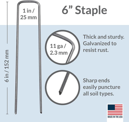 Pinnacle Mercantile USA Made 200 Pack Garden Landscape Staples Weed Barrier Fabric Stakes Galvanized 6 inch Pins Anti Rust Sod Staple 11 Gauge Steel
