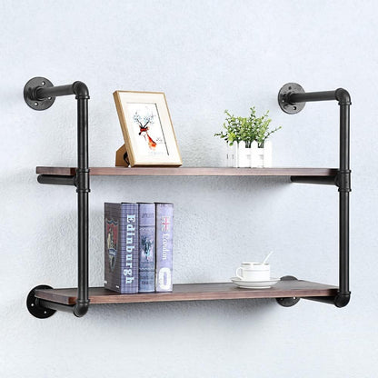 Industrial Pipe Shelving Wall Mounted,30in Rustic Metal Floating Shelves,Steampunk Real Wood Book Shelves,Wall Shelf Unit Bookshelf Hanging Wall Shelves,Farmhouse Kitchen Bar Shelving(2 Tier)