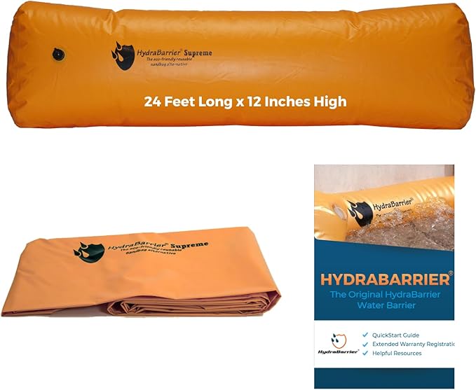 Watershed Innovations Best Sandbag Alternative - HydraBarrier Supreme 24 Foot Length 12 Inch Height - Water Diversion Tube - Light, Re-usable, & Eco-Friendly Flood Barrier (Single Unit)
