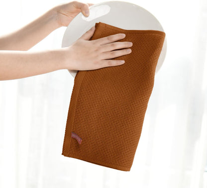 Artoid Mode 100% Cotton Caramel Waffle Weave Kitchen Dish Cloths, 13x28 Inch Ultra Soft Absorbent Quick Drying Kitchen Dish Towels Set of 4