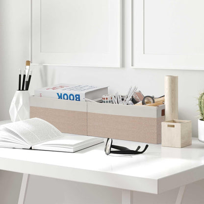 GhvyenntteS Small Fabric Storage Bins 12 Pack, 11.8" x 7.87" x 5.11" Storage Basket with Leather Handles, Closet Storage Bins for Shelves, Storage Baskets for Shelves, DVD Storage (Pink/White)