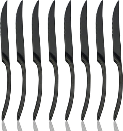 JASHII 18/10 Stainless Steel 8 Piece Mirror Polished Black Steak Knife Black Utensil Set