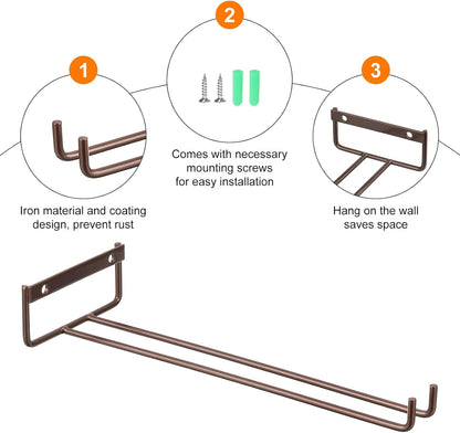uxcell 5Pcs Wine Glass Rack, 11.02 Inch Iron Wine Glasses Rack Under Cabinet Stemware Rack - Wall Mountable Wine Glass Holder Storage Hanger for Bars Coffee Restaurants Kitchens, Bronze