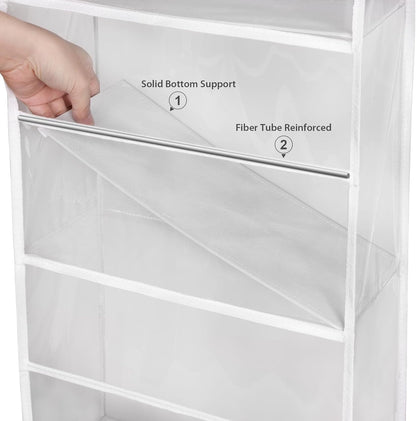 Univivi 5-Shelf Fabric Door Storage Over Door Hanging Organizer with 5 Clear Plastic Pockets & 2 Big Metal Hooks Nursery Closet Cabinet Wall Mount Hanging Storage Organizers for Baby Nursery