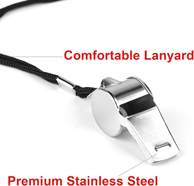24-Pack Stainless Steel Whistles with Lanyards - Loud, Clear Sound for Coaches, Referees, Survival Kits & Outdoor Safety