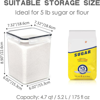 Large Food Storage Containers with Lids Airtight 5.2L /176Oz, for Flour, Sugar, Baking Supply, 3PCS BPA Free Plastic Canisters for Kitchen Pantry Organization