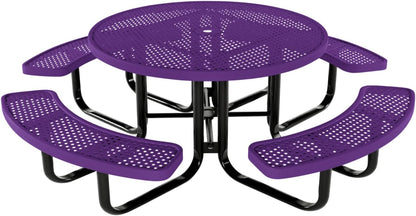 Heavy-Duty Portable Outdoor Kids Table with Umbrella Hole, Punched Steel Kids Picnic Table, Commercial-Grade, Made in America (46 in, Round, Childrens, Textured Purple)