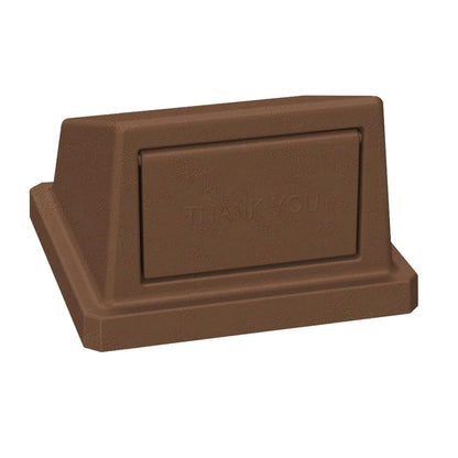 32 Gallon Square Slatted 100% Recycled Plastic Heavy-Duty Commercial Outdoor or Indoor Trash Can with Push Top Lid - Great for Schools and Businesses - Brown Granite