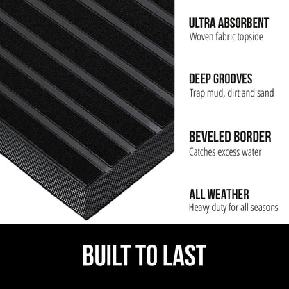 GORILLA GRIP 100% Waterproof All-Season WeatherMax Doormat US Designed Natural Rubber, Stain and Fade Resistant, Low Profile Indoor Outdoor Door Mats, Easy Clean Patio Mat, 23x35, Black Stripe