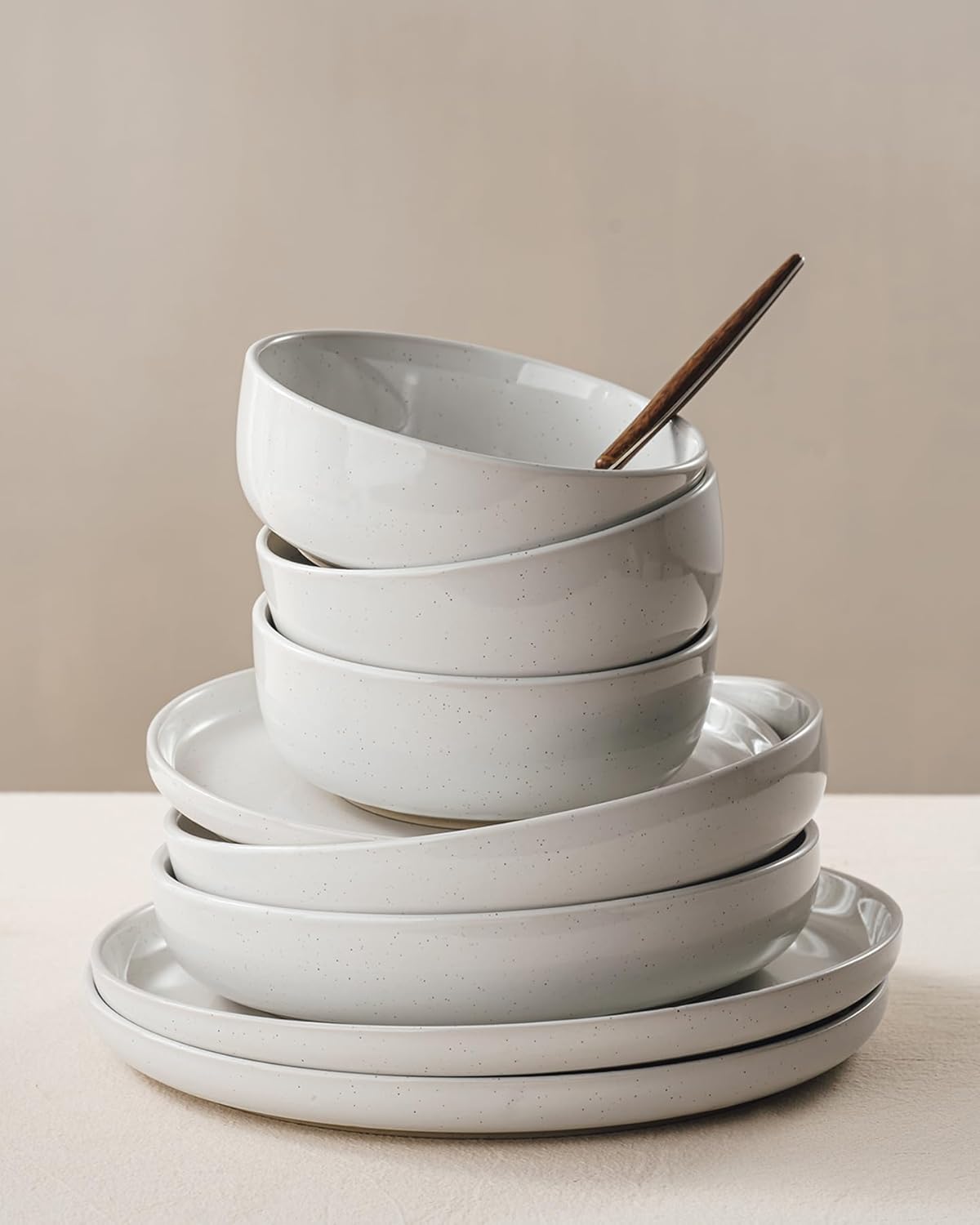 Famiware Milkyway Dinnerware Sets, 24 Piece Dish Set, Plates and Bowls Sets for 8, White