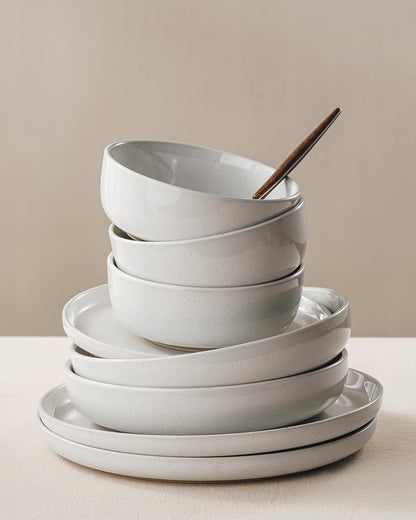 Famiware Milkyway Plates and Bowls Set, 18 Pieces Dinnerware Sets, Dishes Set for 6, White