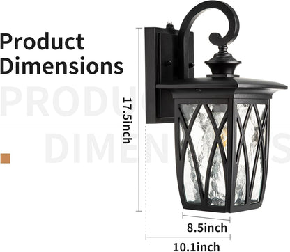 JYZ Dusk to Dawn Outdoor Wall Lantern, Craftsman Style Large Exterior Sconce Light with Water Ripple Glass, Traditional Porch Light Fixture Wall Mount Lamp for Front Porch Doorway Garage Patio Garden