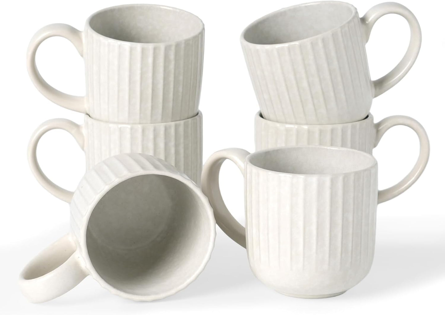 famiware Coffee Mugs Set of 6, Starlight 11 oz Mug Cup Set with Handle for Coffee, Tea, Cocoa, Milk - Ceramic Stoneware Mug Set, Matte White