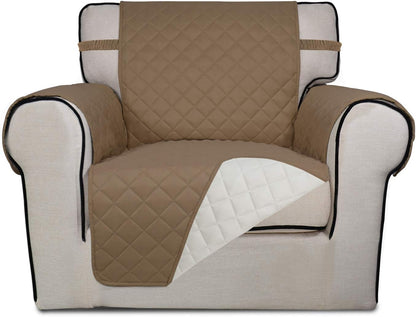 PureFit Reversible Quilted Sofa Cover, Water Resistant Slipcover Furniture Protector, Washable Couch Cover with Non Slip and Elastic Straps for Kids, Dogs, Pets (Chair, Camel/Ivory)