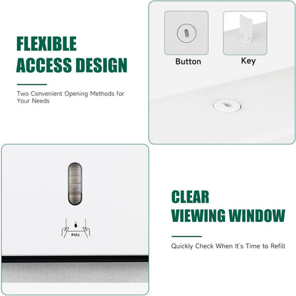 Wall-Mounted Paper Towel Dispenser – Fits Tri-Fold Towels up to 10x3.1 Inches, Holds 200 Sheets, Ideal for Home & Commercial Use (White)