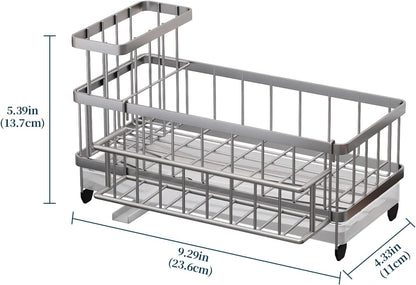 Consuemst Sponge Holder for Kitchen Sink - Auto Draining Sink Caddy Organizer with Detachable Rack, High Brush Holder, Kitchen Countertop Storage Accessories, Silver