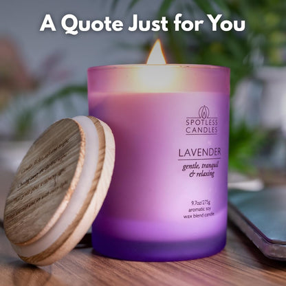 Lavender Candle - 9.7 oz /275g Lavender Scented Candle in Purple Glass Jar with Wooden Lid and Wooden Crackling Wick in a Luxurious Gift Box - Gentle, Tranquil and Relaxing