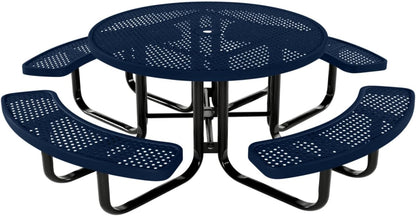 Coated Outdoor Furniture Heavy-Duty Portable Outdoor Kids Table with Umbrella Hole, Punched Steel Kids Picnic Table, Commercial-Grade, Made in America (46 In, Round, Childrens, Textured Dark Blue)