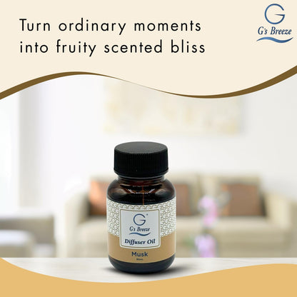 G’s Breeze Musk Diffuser Oil Refill – Warm, Rich & Soothing Musk Scent – Ideal for Bedrooms, Living Rooms, Offices & More – Elevate Your Space with a Timeless Aroma – 60 ML