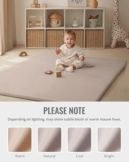 Blissful Diary Vegan Leather Baby Play Mat, 47x47 Thicken Foam Cushioned & Waterproof Playpen Mat for Infants and Toddlers, Stylish and Just Wipe-Clean Playmat for Baby Play on Floor, Brown Gray