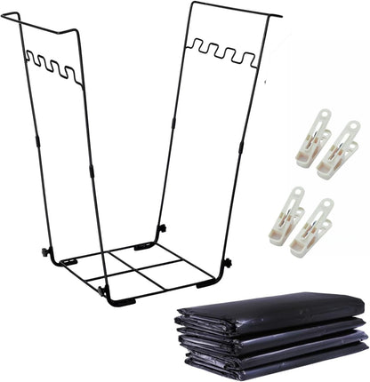 Trash Bag Holder Stand 45 Gallon Outdoor Leaf Bag Stand with 25 Pcs 40 Gallon Trash Bags Metal Garbage Bag Frame Holder for Leaves Camping Yard Garden Weeding Lawn Party