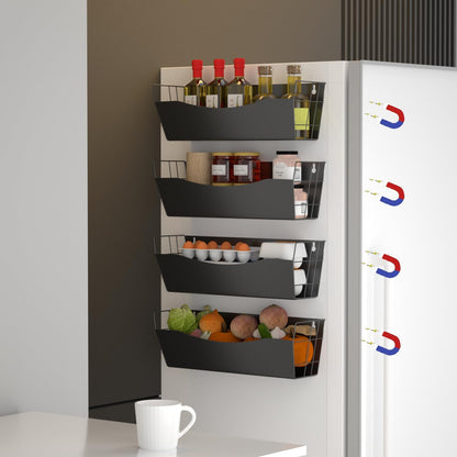 Magnetic Kitchen Organizer for Refrigerator Spice Rack Organizer Metal Magnet Shelf For Waching Machine Strong Magnetic Fridge Shelf for Microwave Kitchen Pantry Organizer No Drilling Installation