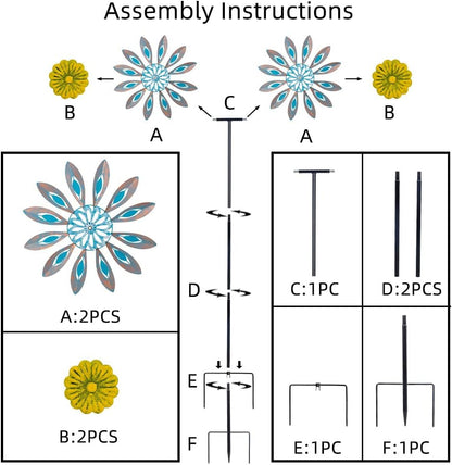 Viveta Wind Spinners,18 * 81" Large Outdoor Wind Spinner,Double-Side Wind Sculpture with 4 Sturdy Stake,Metal Windmill for Yard and Garden