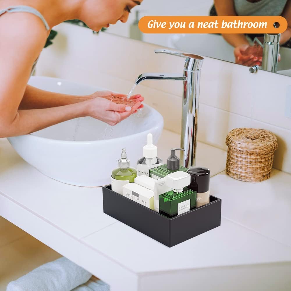 Black Bamboo Drawer Organizer - Silverware&Utensil Holder Organizer for Kitchen Drawers, Multi-Use Drawer Dividers Boxes for Bathroom Counter，Cabinet, Garage, Office Desk, Makeup, Jewelry (9"6"2.5")