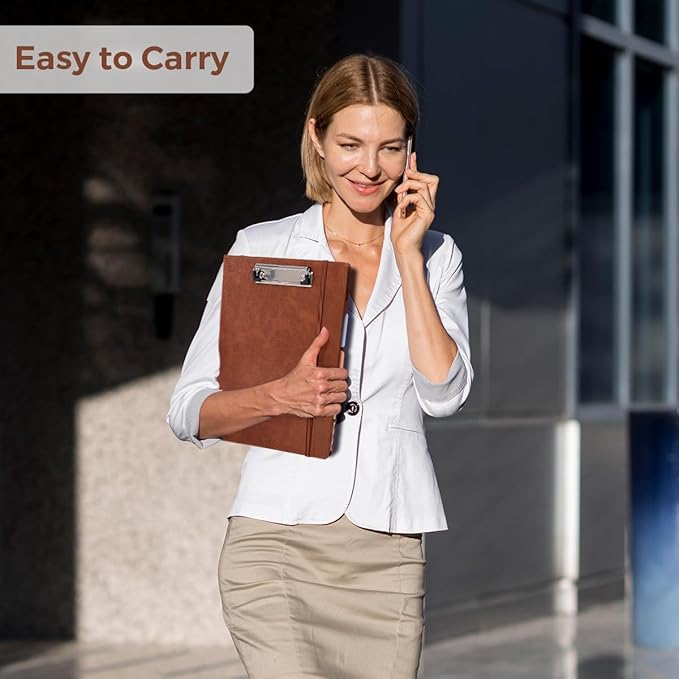 SKYDUE 3 Ring Binder with Clipboard,1 Inch Binder, 13.2" × 10.2" PU Clipboard Binder with Notepad & 5 Dividers with 5 Pockets, Labels, Clipboard Folder Great for School Office(Fit Letter Sized Paper)