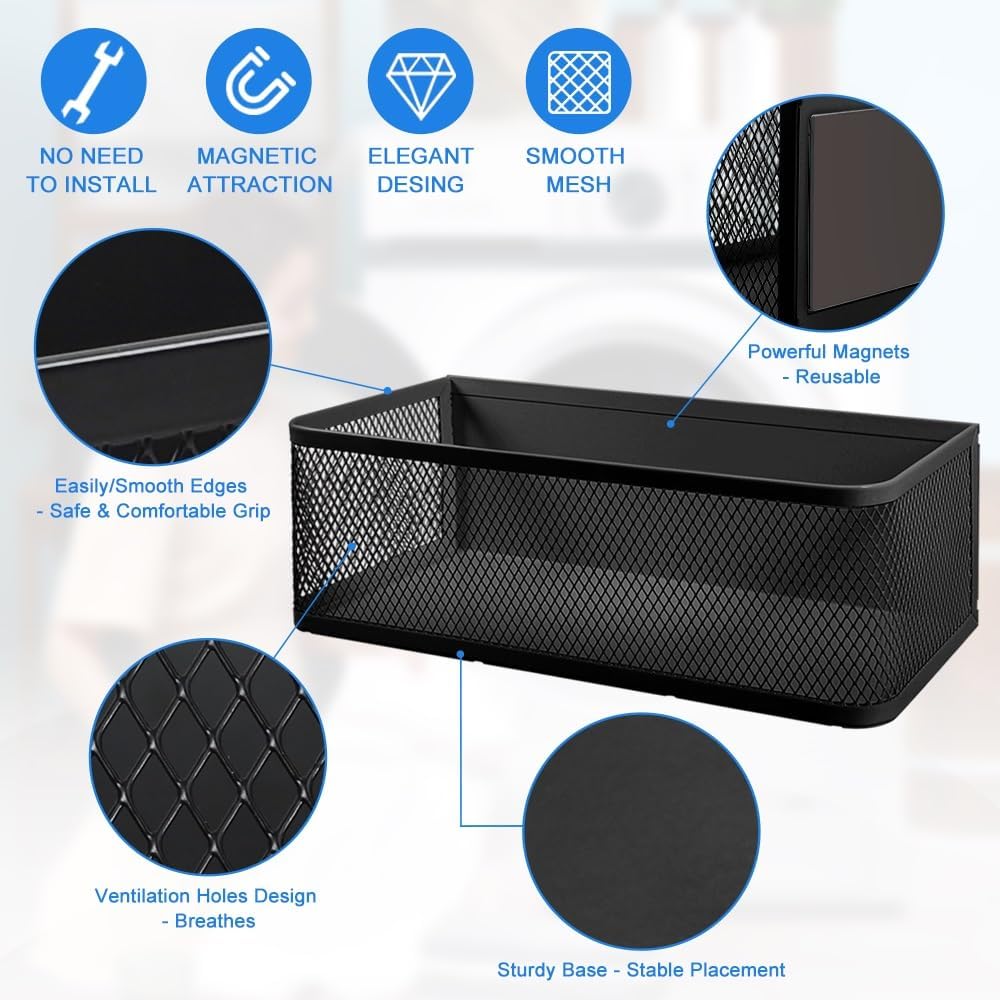 Picowe Magnetic Laundry Organizer, Extra Large Magnet Basket for Laundry Room,16.5lb Capacity Magnetic Shelf for Washer /Dryer, Fridge & Small Spaces (XL, Black)
