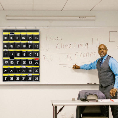 Loghot Classroom Accessories Closet Pocket Chart for Cell Phones Holder Wall Door Hanging Organizer (36 Pockets Black 2Pc)