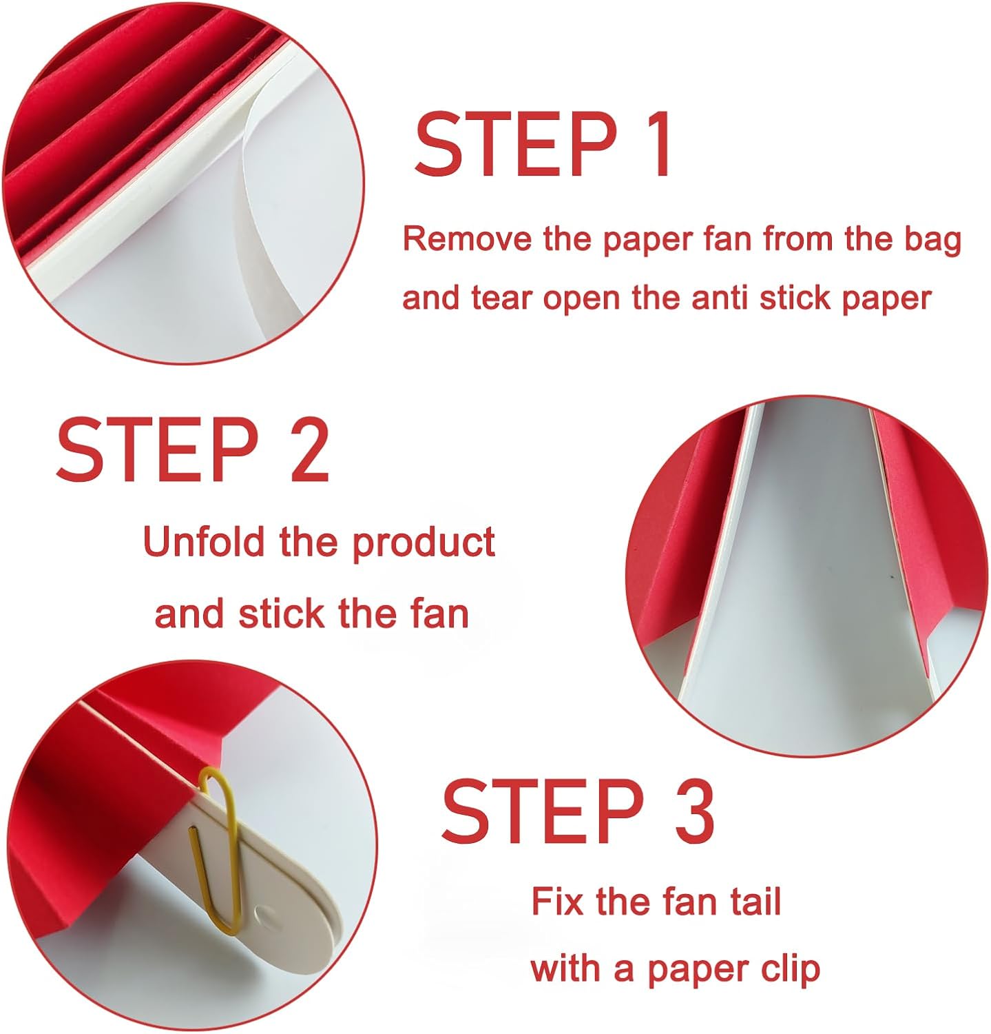 Red Birthday Decorations,DIY Red Paper Fans Hanging Decoration ,Party Supplies Party Fans 16in, Wedding Graduation Events Accessories 30 Color DIY Set （Red）