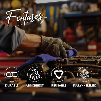 Shop Towels (Blue, 1000-Pack) - Bulk Cleaning Towel in a Bag, Mechanic Cotton Wipes for Car Maintenance, Auto Mechanics & Garage, Wipe Grease & Oil, Machine Wash & Reusable