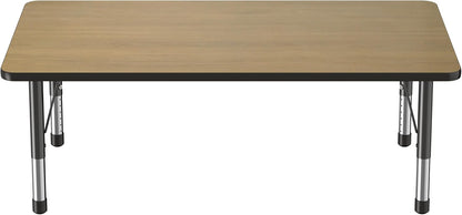 Factory Direct Partners FDP Rectangle (36 x 60 inch) Classroom Table with Adjustable Chunky Toddler Legs (15-24 in); Preschool, Kinder and Daycare Furniture - Pasadena Oak Top/Black Edge and Legs