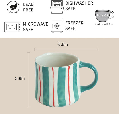 Vibrant Striped Ceramic Coffee Mug - Unique Green Design, 12oz, Microwave & Dishwasher Safe, Perfect for Daily Brews tea or coffee