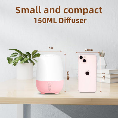Cordless Essential Oil Diffuser 150ML, Rechargeable Battery, 7H Runtime, 7 LED Lights, Mini Portable Aromatherapy Diffuser for Home, Office, Bathroom, Travel