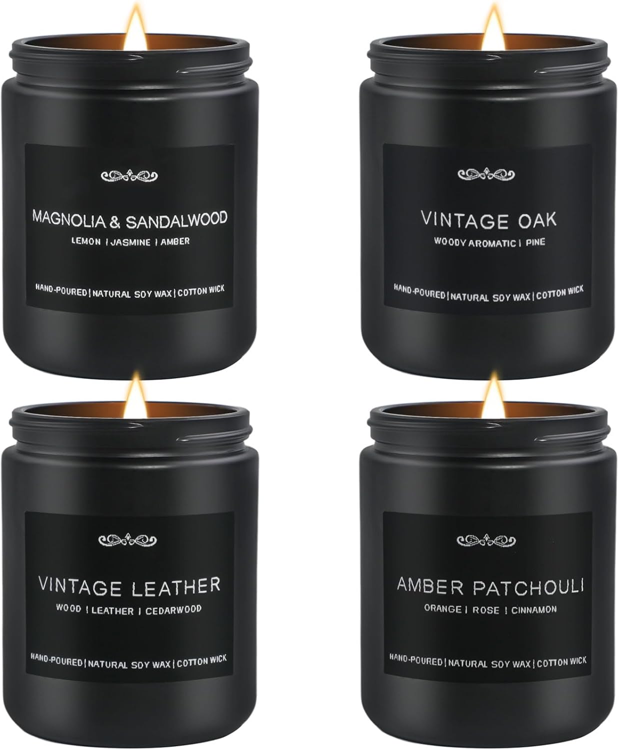 Scented Candles Gifts, Gift for Men, 4 Pack Candles Set, Soy Candle for Home Scented, Birthday Gifts Candle Set for Men Scents of Magnolia Sandalwood/Oak/Amber Patchouli/Leather